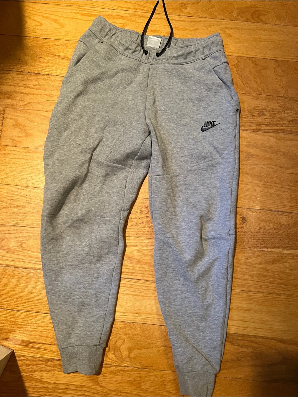 Nike tech Light Gray Kids Fleece Joggers with Black Logo